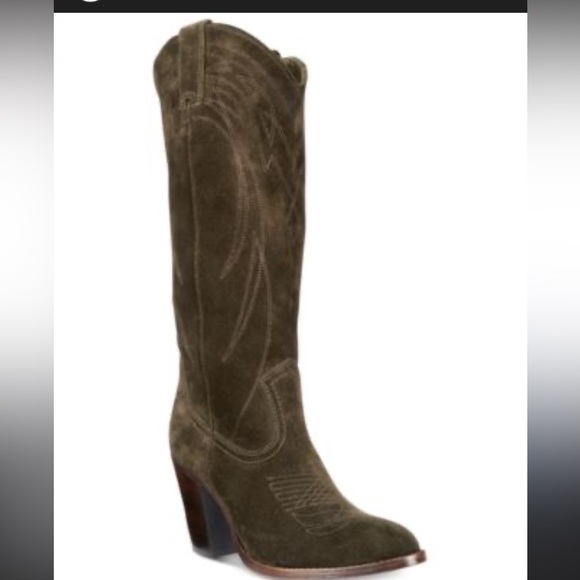 Frye Shoes - Frye Olive Suede Heeled Pull-On Cowboy Boots